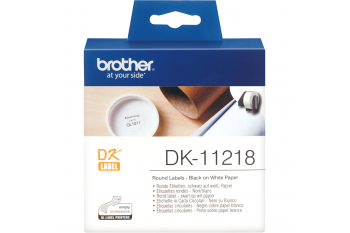 Rola etichete pretaiate rotunde BROTHER DK11218, Negru pe alb, 24mm, 1000BUC